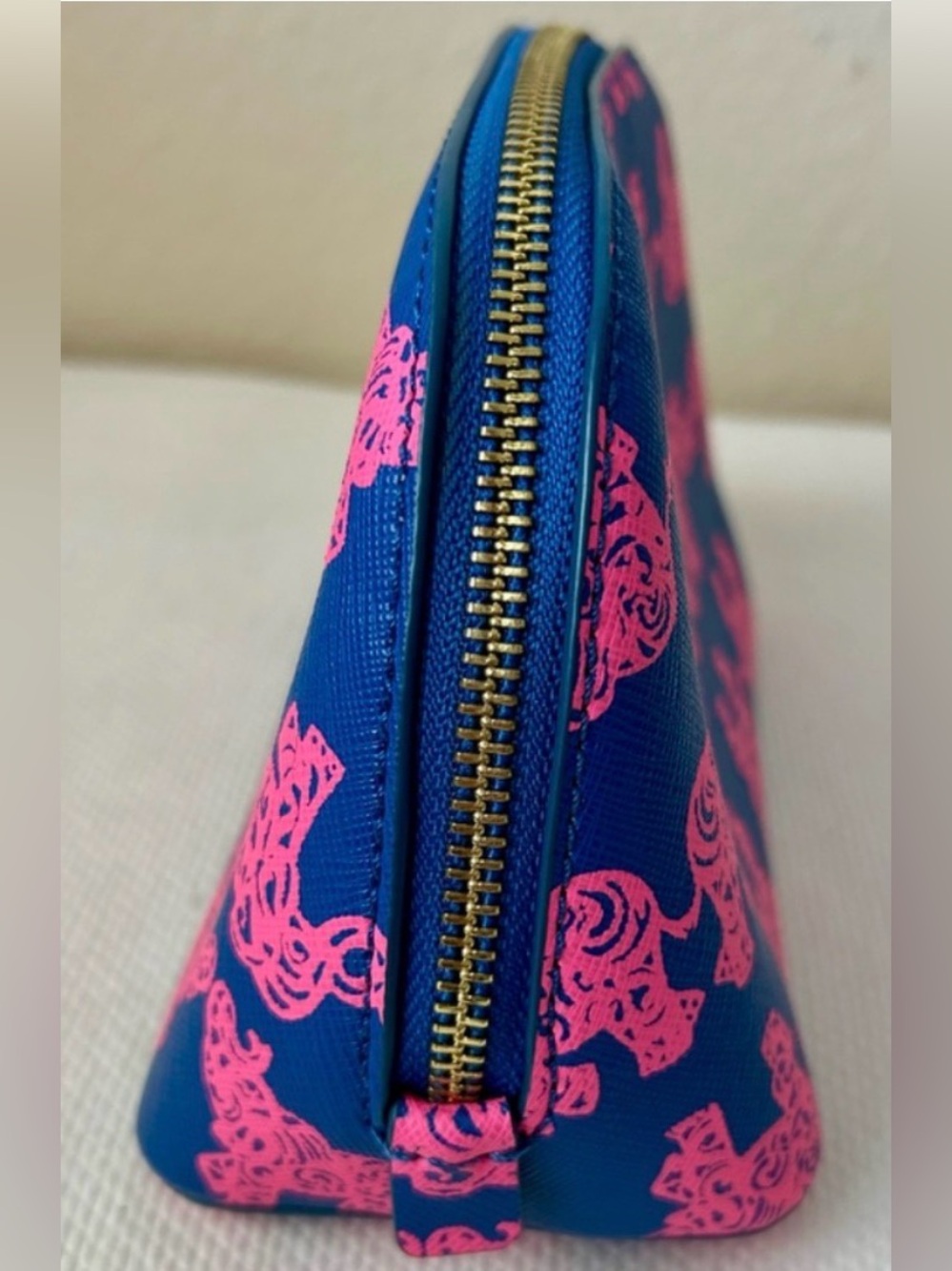 Lily Pulitzer Zipper Case Pink Elephant Blue Bamboo Pull 7.5 x 5 x 3.5 - Picture 2 of 5